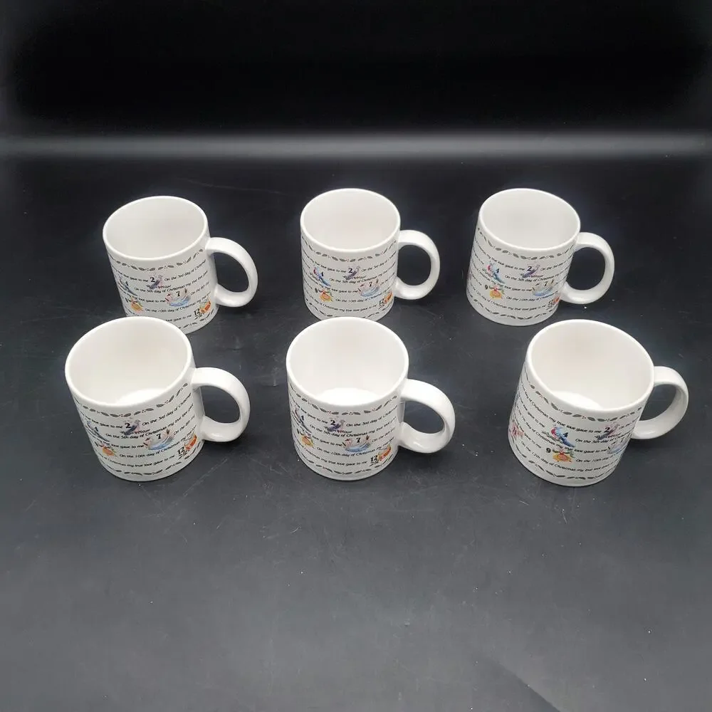 Set of 6 Twelve Days of Christmas Coffee Mugs Holiday Ceramic Cups